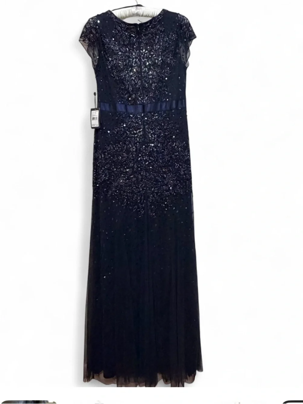 Adrianna Papell Women’s Midnight Beaded Cap Sleeve Formal Evening Gown Dress 14W